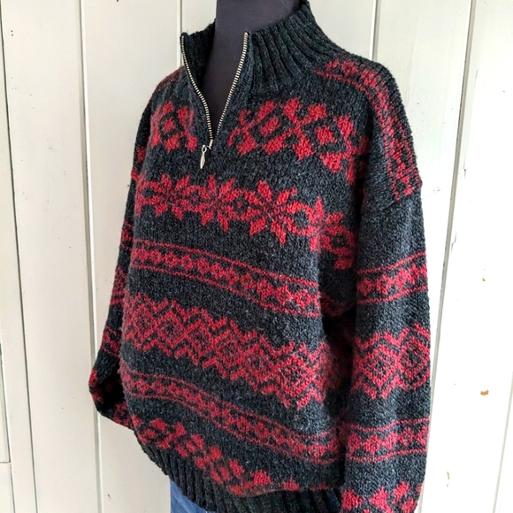 Snowflake 1/4 zip chunky knit sweater sz L - Picture 4 of 9